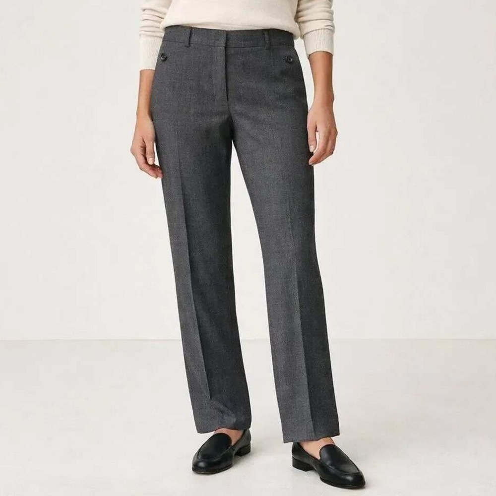Jenni Kayne Grey Wool Straight Leg Trouser Pants Herringbone Office Size 10